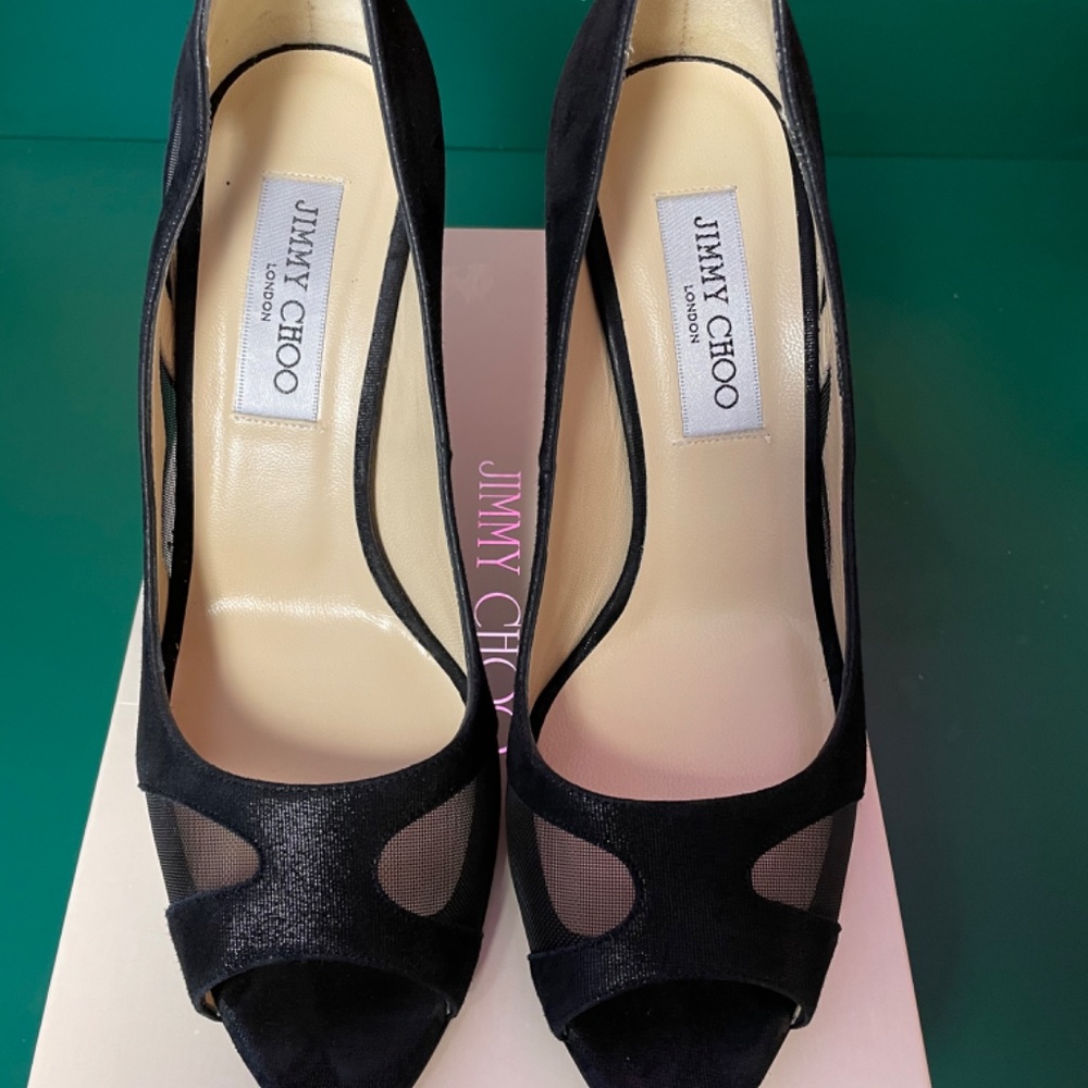 Jimmy Choo Wetlook Suede/Mesh Black - Picture 10 of 13